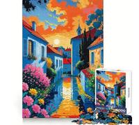 Provencal Village at Sunset 1000 Piece Jigsaw Puzzles for Adults Jigsaw Thought Toy Indoor Fun Accurate Edge Art Collectible (38x52cm)