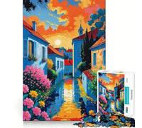 Provencal Village at Sunset Jigsaw Puzzles 1000 Piece for Teenagers Improve Memory Relaxing Fun Sharp Edge Unique Gift (38x26cm)