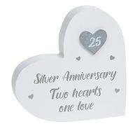 Provence 25th Silver Anniversary - Two Hearts one Love Heart Block Plaque Ornament