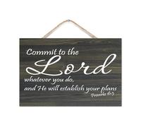 Proverbs 16:3 Commit to The Lord Whatever You Do And He Will Establish Your Plans Wood Sign Quotes Rustic Wooden Hanging Wall Welcome Sign Craft Plaque for Home Living Room Bedroom 8x12in