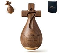 Proverbs 24:16 - Faithful Roly-Poly Ornament, Handcrafted Wood Waterdrop Cross Figurine with Scripture, Religious Desk Decor for Desk Bookshelf, for Christians & Daily Devotion (1pc)