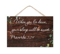 Proverbs 3:24 When You Lie Down, Your Sleep Will Be Sweet Wood Sign Wall Art Motto Decor Distressed Bible Verse Quote Signs Positive Wood Pallet Wall Plaque Sign for Shelf Offices Mantel 12x8