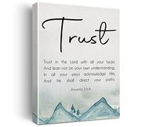 Proverbs 3:5-6 Trust in the Lord Bible Verse Quote Canvas Wall Art Inspirational Watercolor Decor Scripture Poster Picture Artwork 11.5"x15", Christian Gift for Home Office Decor (Wooden Framed)