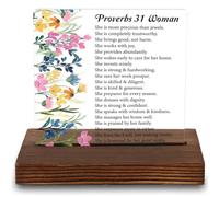 Proverbs 31 Woman Scripture Wall Art, Inspirational Christian Floral Print for Her, Faith-Based Gift for Women, 4x4 Inch Acrylic Sign,LYY88