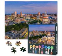 Providence US Skyline - Rhode Island Capitol Building at Dusk - Urban Skyscraper - 1000 Piece Jigsaw Puzzle for Adults -Challenging Puzzle Perfect for Game Nights - Finished Size is 27.5"x19.6"