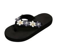 PROVIMIR Women Wedge Flip Flops Pearl Flower Toe Post Sandals Orthopedic Platform Sliders Arch Support Non Slip Beach Slippers Bohemian Summer Footwear Grey