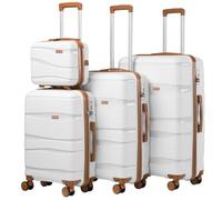 PROVITERA Set of 3 + 1 Hard Coated Suitcases in Ultra Resistant Polypropylene, Trolley and Beauty Case with Telescopic Handle and Combination Closure, Aerodynamic Design Suitcase, White, Contemporary