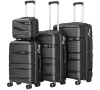 PROVITERA Set of 3 + 1 Hard Coated Suitcases in Ultra Resistant Polypropylene, Trolley and Beauty Case with Telescopic Handle and Combination Closure, Aerodynamic Design Suitcase, Black, Contemporary