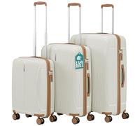 PROVITERA Set of 3 Hard ABS Suitcases 90L - 59L -38L with Silent Wheels Easy Roll 360° Swivel, Ultralight Suitcase with Reinforced Combination Lock, Ergonomic Telescopic Handle, White, Classic