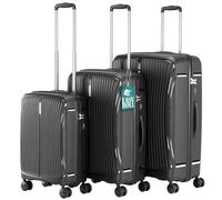 PROVITERA Set of 3 Hard ABS Suitcases 90L - 59L -38L with Silent Wheels Easy Roll 360° Swivel, Ultralight Suitcase with Reinforced Combination Lock, Ergonomic Telescopic Handle, Black, Classic