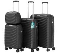 PROVITERA Set of 4 Hard Suitcases with Ultra Shock Resistant Polypropylene Beauty Case, Telescopic Handle Trolley and Easy Roll Wheels, Reinforced Code Lock and Modern Design, Black, 78 × 52,5 × 29,5