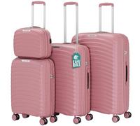 PROVITERA Set of 4 Hard Suitcases with Ultra Shock Resistant Polypropylene Beauty Case, Telescopic Handle Trolley and Easy Roll Wheels, Reinforced Code Lock and Modern Design, Pink, 78 × 52,5 × 29,5