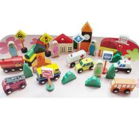 PROW® City Urban Traffic Transportation Wooden Building Blocks Educational Toys Solid Wood Safe Street Signs Playset for Kids Great Birthday Gift Idea (32 Pcs)