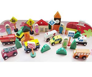 PROW® City Urban Traffic Transportation Wooden Building Blocks Educational Toys Solid Wood Safe Street Signs Playset for Kids Great Birthday Gift Idea (32 Pcs)