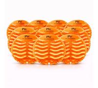 PROWASHROOM Urinal Mats Pack of 10 - Anti-Splash Urinal Screens - 30 Day Odour Control - Flexible Non-Slip - Includes 2 Disposable Gloves - Individully Wrapped 165mm Diameter (Orange)