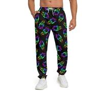 Prowinly Men's Joggers Sweatpants Casual Workout Pants Sports Trousers for Gym Running, Neon Color Skull, X-Large