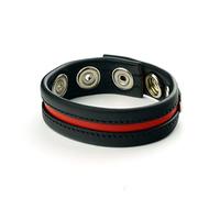 Prowler RED Leather Cock Strap With Colour Stripe 3 Snap Cock Ring for Men
