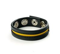 Prowler RED Leather Cock Strap with Snap Fasteners in Black & Yellow