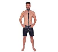 Prowler RED Leather Collar with Strap | Bondage Neck Restraint with 11 D-Rings | Adjustable Fetish Gear