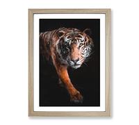 Prowling Tiger Painting Modern Framed Print | A2 Oak Framed Wall Art | Ready to Hang | Modern Animal Picture | Living Room Bedroom Lounge Office