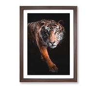 Prowling Tiger Painting Modern Framed Print | A4 Walnut Framed Wall Art | Ready to Hang | Modern Animal Picture | Living Room Bedroom Lounge Office