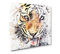 Prowling Tiger Watercolour Canvas Print | Gallery Wrapped 30mm Frame Wall Art | 14x14 inches | Ready to Hang | Modern Animals Picture | Living Room Bedroom Lounge Office