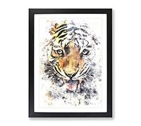 Prowling Tiger Watercolour Modern Framed Print | A2 Black Framed Wall Art | Ready to Hang | Modern Animal Picture | Living Room Bedroom Lounge Office