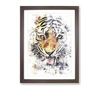 Prowling Tiger Watercolour Modern Framed Print | A3 Walnut Framed Wall Art | Ready to Hang | Modern Animal Picture | Living Room Bedroom Lounge Office