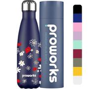 Proworks Daisy Water Bottle 500ml Stainless Steel Insulated Water Bottle | Leakproof Screw Lid | Double Wall Vacuum Flask Keeps Drinks Hot 12 Hours Cold 24 Hours | BPA Free | Blue Daisy Floral