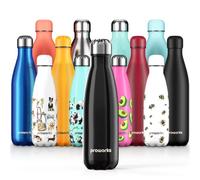 Proworks Performance Stainless Steel Sports Water Bottle | Double Insulated Vacuum Flask | 12 Hours Hot & 24 Hours Cold - Great for Home, Work, Gym & Travel - BPA Free - 500ml - Metallic Black