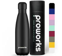 Proworks Performance Stainless Steel Sports Water Bottle | Double Insulated Vacuum Flask for 12 Hours Hot & 24 Hours Cold Drinks - Great for Home, Work, Gym & Travel - 500ml - BPA Free - All Black