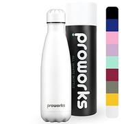 Proworks Performance Stainless Steel Sports Water Bottle | Double Insulated Vacuum Flask for 12 Hours Hot & 24 Hours Cold Drinks - Great for Home, Work, Gym & Travel - 500ml - BPA Free - All White