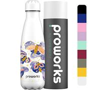 Proworks Performance Stainless Steel Sports Water Bottle | Double Insulated Vacuum Flask for 12 Hours Hot & 24 Hours Cold Drinks For Home, Work, Gym & Travel - 1 Litre - All White - Moths in Moonlight