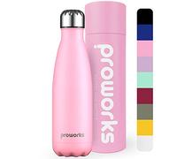 Proworks Performance Stainless Steel Sports Water Bottle | Double Insulated Vacuum Flask for 12 Hours Hot & 24 Hours Cold Drinks - for Home, Work, Gym & Travel - 1 Litre - BPA Free - Pastel Pink