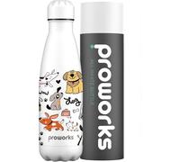 Proworks Performance Stainless Steel Sports Water Bottle | Double Insulated Vacuum Flask for 12 Hours Hot & 24 Hours Cold Drinks - Great for Home, Work, Gym & Travel - 500ml - BPA Free - Dog Party