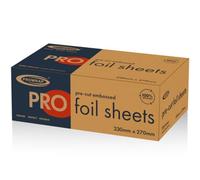 PROWRAP | Single Pack of Pre-Cut Kitchen Foil Sheets | 500 Individual Sheets | 230mm x 270mm | Pre-Embossed Foil Dispencer in Fully Recyclable | Tin Foil for Catering, Takeaway, Food Prep