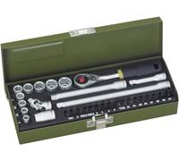 PROXXON 23078 Precision Mechanics Set with Micro Compact Ratchet 6.3 mm (1/4 Inch) and Strong Magnetic Insert 32-Piece Tool Set with Steel Box