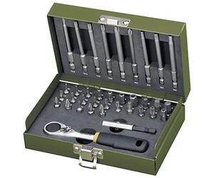 Proxxon 23109 Precision Mechanics Bit Set with PROXXON 23158 MicroBit Ratchet with C3 (1/4 Inch) Hex Socket 36 Pieces in Metal Case