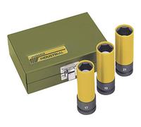 Proxxon Impact 23938 Wheel Nut Set 1/2 Inch 17/19 / 21 mm Pack of 3 | Length each 85 mm, drive 12.5 mm (1/2 inch) in metal box
