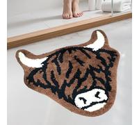 Prozebii Cute Cow Print Bath Rug, Scottish Long Horn Fluffy Cattle Cow Bathroom Bedroom Toilet Non-Slip Shower Mat Bathmat Farmhouse Aesthetic Floor Washable 70 x 65cm