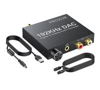 PROZOR 192KHz Digital to Analog Audio Converter - Upgrade Volume Adjustable Optical to RCA with Optical & USB Power Cable, Digital DAC SPDIF TOSLINK to Stereo L/R & 3.5mm Jack