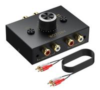 PROZOR 3.5mm & RCA Stereo Audio Switcher - 2(1)-In-1(2)-Out AUX L/R RCA Splitter Bi-Directional Switch Selector Box Volume Control & Mute Button Passive Converter for Speakers Headphones Amplifiers