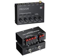 PROZOR 4-Channel 6.35mm Compact Audio Mixer Dual Mono/Stereo Modes + Bi-Directional Amplifier Speaker Selector Switch 2(1)-In-1(2)-Out with On/Off Toggle & Spring Clip Terminals