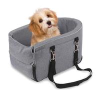 Prpeko Dog Center Console Seat for Small Dogs & Puppies - Anti-Collapse Pet Car Seat with Soft Cushion, Safety Belt - Portable Armrest for Dogs & Cats Under 15 lbs(Grey)