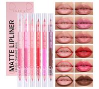 Prreal 12 Colors Matte Lipstick Lip Liner Set, 6PCS Double-end Lip Liner Pencil Set, Velvet Lip Liner Waterproof, Smooth Highly Pigmented Lipstick Lip Makeup