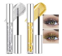 Prreal 2 Colors Glitter Mascara Set, Long Lasting Glitter Lash Mascara, Coloured Mascara Waterproof, Diamond Sparkling Eye Make-Up, Silver Gold Mascara