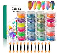 Prreal 24 Color Pigment Nail Powder, Colorful Iridescent Glitter Ultrafine Luminous Pearlescent High-Gloss Halo Powder, Nails Pigments 3D DIY Nail Art Decoration