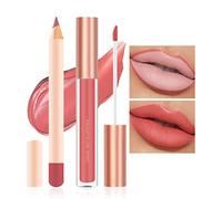 Prreal 2Pcs Lip Liner and Lipstick Makeup Set, Matte Liquid Lipstick + Matching Lip Liner, Nude Velvety Lipstick Makeup Kit, Waterproof Long Lasting labiales mate 24 horas originales (09)