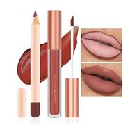Prreal 2Pcs Lip Liner and Lipstick Makeup Set, Matte Liquid Lipstick + Matching Lip Liner, Nude Velvety Lipstick Makeup Kit, Waterproof Long Lasting labiales mate 24 horas originales (08)