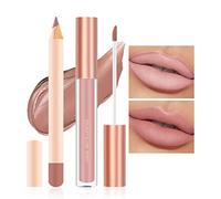 Prreal 2Pcs Lip Liner and Lipstick Makeup Set, Matte Liquid Lipstick + Matching Lip Liner, Nude Velvety Lipstick Makeup Kit, Waterproof Long Lasting labiales mate 24 horas originales (01)